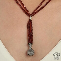 925 Sterling Silver Ball Necklace with Garnet - Nusrettaki