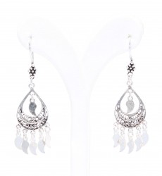 925 Sterling Silver Crescent Model Dangle Scaled Filigree Earring - Nusrettaki (1)