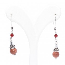 925 Silver Filigree Earrings with Brown Star Stone - Nusrettaki (1)