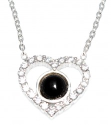 Sterling Silver Heart Necklace with Onyx - Nusrettaki (1)