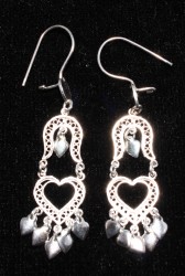 925 Silver Horseshoe & Heart Model Dangling Filigree Earrings - Nusrettaki