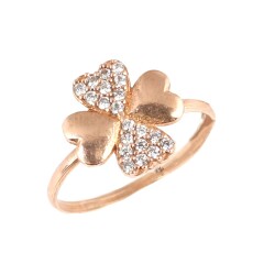 925 Sterling Silver Lucky Clover Ring with White Cz - Nusrettaki (1)