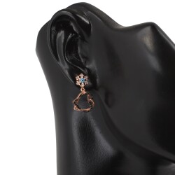 925 Rose Couple Hearts with Snowflake Drop Earrings, Black Zircon - Nusrettaki (1)