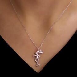 Sterling Silver Kermit The Frog Necklace, White Gold Vermeil - Nusrettaki