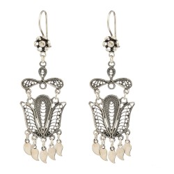 925 Sterling Silver Big Tulip Model Filigree Chancelier Earrings - Nusrettaki (1)