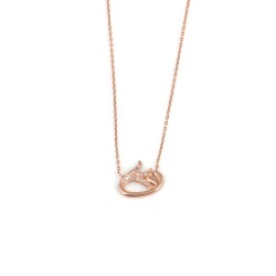 Rose Silver Tulip & Vav Arabic Letter Necklace with White CZ - Nusrettaki (1)