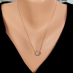 Rose Silver Tulip & Vav Arabic Letter Necklace with White CZ - Nusrettaki