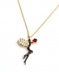 Silver Fairy Girl Design Necklace with Gold Plated - Nusrettaki (1)