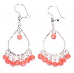 925 Silver Chandelier Hoop Filigree Earrings with Red Coral Stone - Nusrettaki