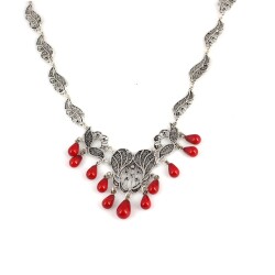 925 Sterling Silver Filigree Necklace with Coral - Nusrettaki (1)