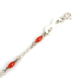 925 Sterling Silver İnfinity Design Anklet with Coral & Mother of Pearl - Nusrettaki (1)