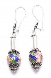 Sterling Silver 925 Stylish Dangle Filigree Earrings with Dangling Enameled Ball - Nusrettaki (1)