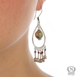 925 Silver Hoop Chandelier Earrings with Filigree Pieces and Enameled Pieces - Nusrettaki