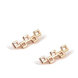 925 Ayar Gümüş Minik Kareler Earcuff Küpe - 8