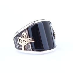 Silver Ottoman Signed Men's Ring with Onyx - Nusrettaki (1)