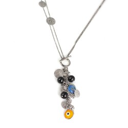 Silver Coin Charm Necklace with Zirconium - Nusrettaki (1)