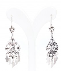 925 Silver Dangle Filigree Earring, Diamond Lines - Nusrettaki