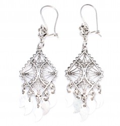 925 Silver Dangle Filigree Earring, Diamond Lines - Nusrettaki (1)