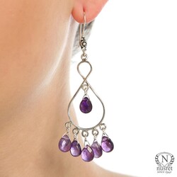 925 Silver Eight Shaped Chandelier Filigree Earrings with Amethyst - Nusrettaki