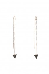 925 Rose Silver Pyramid Threader Drop Earrings, Black Zircon - Nusrettaki