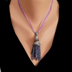 Silver Cone Design Necklace with Tanzanite - Nusrettaki