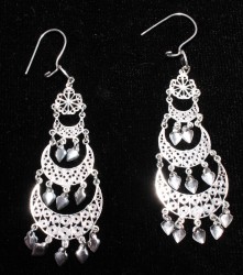 925 Silver Three Crescent Gorgeous Chandelier Filigree Earrings - Nusrettaki (1)