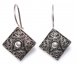 925 Silver Square Filigree Drop Earrings - Nusrettaki