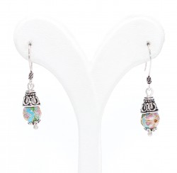 925 Silver Enameled Ball Type Little Dangle Filigree Earrings, Turquoise Color - Nusrettaki