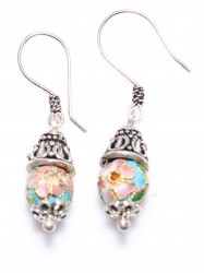 925 Silver Enameled Ball Type Little Dangle Filigree Earrings, Turquoise Color - Nusrettaki (1)