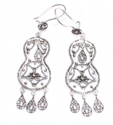 925 Silver Peanut Model Drop Filigree Earrings - Nusrettaki (1)