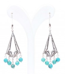 925 Sterling Silver Arrow Design Dangle Filigree Earrings with Turquoise - Nusrettaki (1)