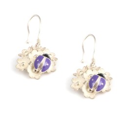 925 Silver Tiny Flower& LadyBug Dangle Earrings - Nusrettaki (1)