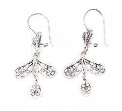 925 Silver Branch Design Dangle Filigree Earrings - Nusrettaki (1)