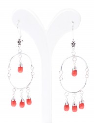 Sterling Silver Dangling Corals in a Hoop Filigree Earrings - Nusrettaki (1)