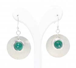 925 Sterling Silver Circle Green Carnelian Dangle Filigree Earrings - Nusrettaki (1)