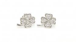 925 Silver Clover Stud Earrings with White Zircons - Nusrettaki