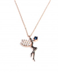 Silver Fairy Girl Design Necklace with Blue CZ - Nusrettaki (1)