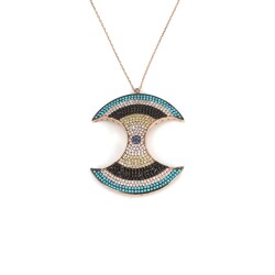 Rose Silver Big Evil Eye Long Necklace - Nusrettaki (1)