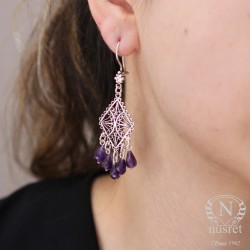 925 Silver Chandelier Filigree Earring with Amethyst - 4