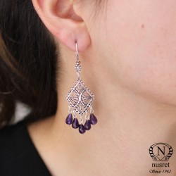 925 Silver Chandelier Filigree Earring with Amethyst - Nusrettaki (1)