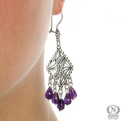 925 Silver Chandelier Filigree Earring with Amethyst - Nusrettaki