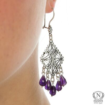 925 Silver Chandelier Filigree Earring with Amethyst - 1