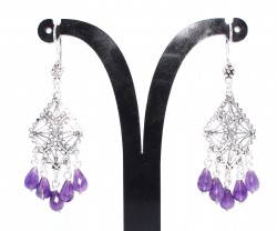 925 Silver Chandelier Filigree Earring with Amethyst - 3