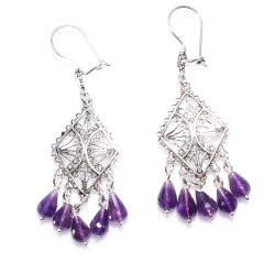 925 Silver Chandelier Filigree Earring with Amethyst - 5