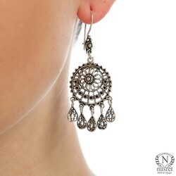 925 Silver Circle Design Chandelier Filigree Earring - Nusrettaki