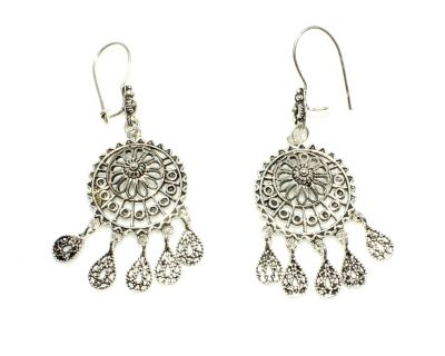 925 Silver Circle Design Chandelier Filigree Earring - 2