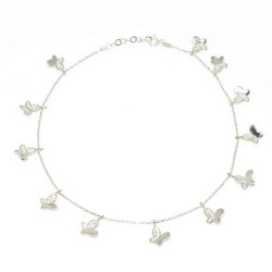 925 Sterling Silver 12 butterfly Anklet Bracelet, White - White stone - 2