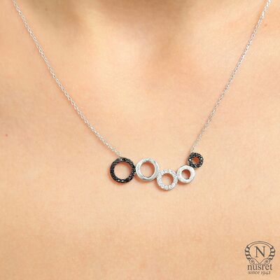 925 Sterling Silver 5 Circle Necklace, Yellow Gold Plated - 1