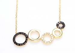 925 Sterling Silver 5 Circle Necklace, Yellow Gold Plated - 6