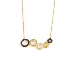 925 Sterling Silver 5 Circle Necklace, Yellow Gold Plated - 4